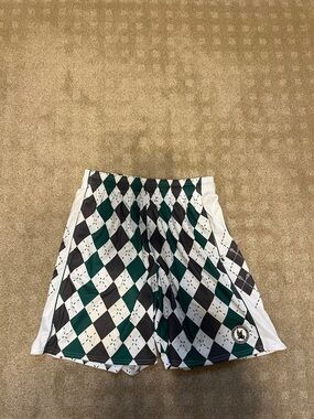 Flow Society Argyle Pattern Athletic Shorts in Green, Black, White. Large New
